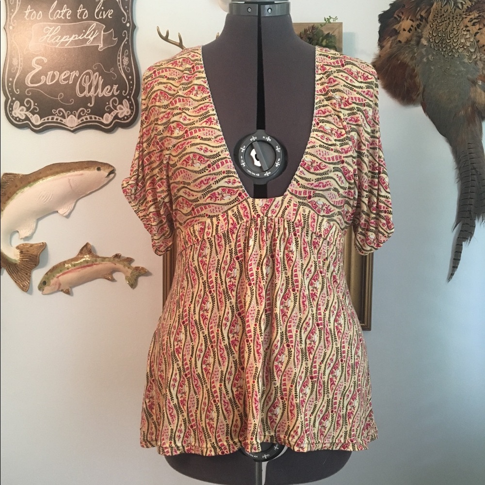 Free People yellow floral cold shoulder top